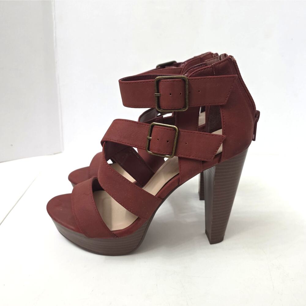 Divine Burgundy Strappy Block Heels Women's 7.5